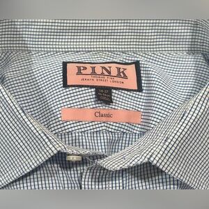 Thomas Pink Men's Navy and White Grid Classic Shirt 18-37 French Cuff